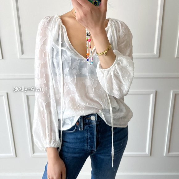 Tops - Sheer Blouse with Floral Applique